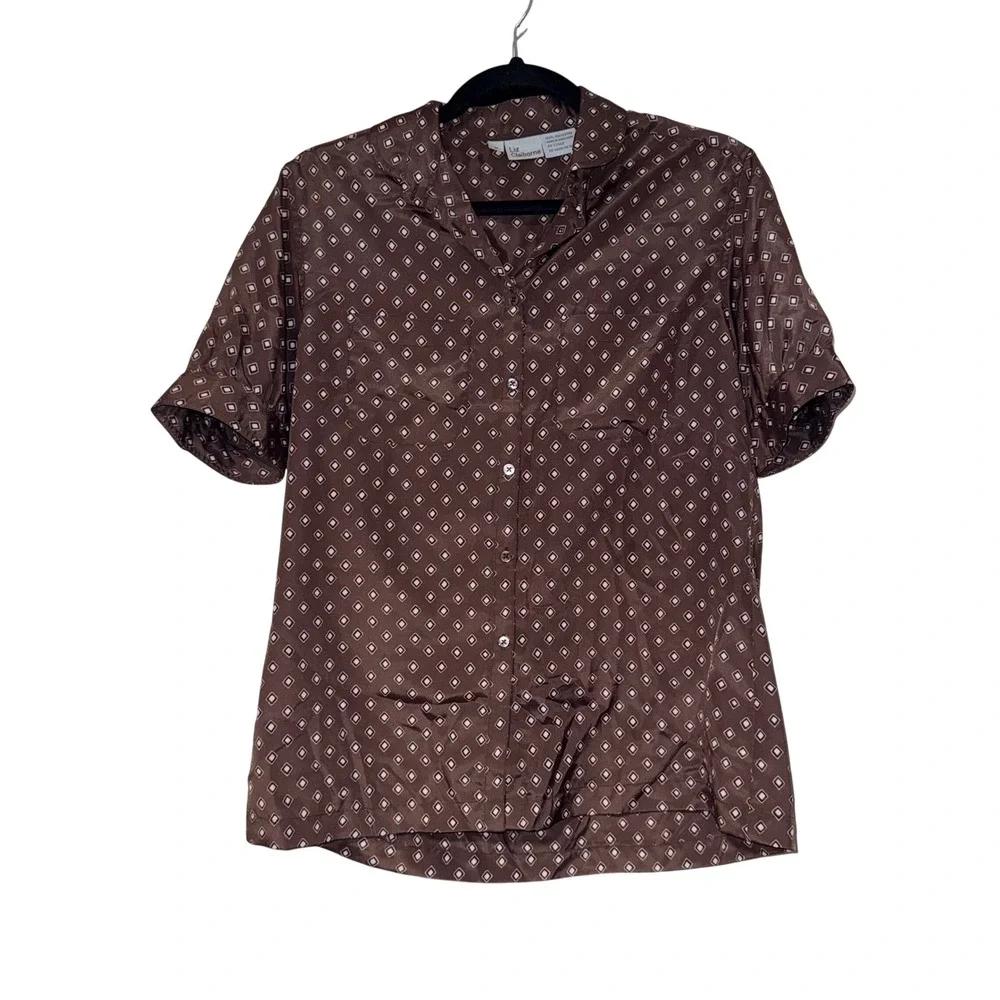 Liz Claiborne Vintage 90s 2 Piece Skirt Set Womens 8 Brown Geometric Polyester